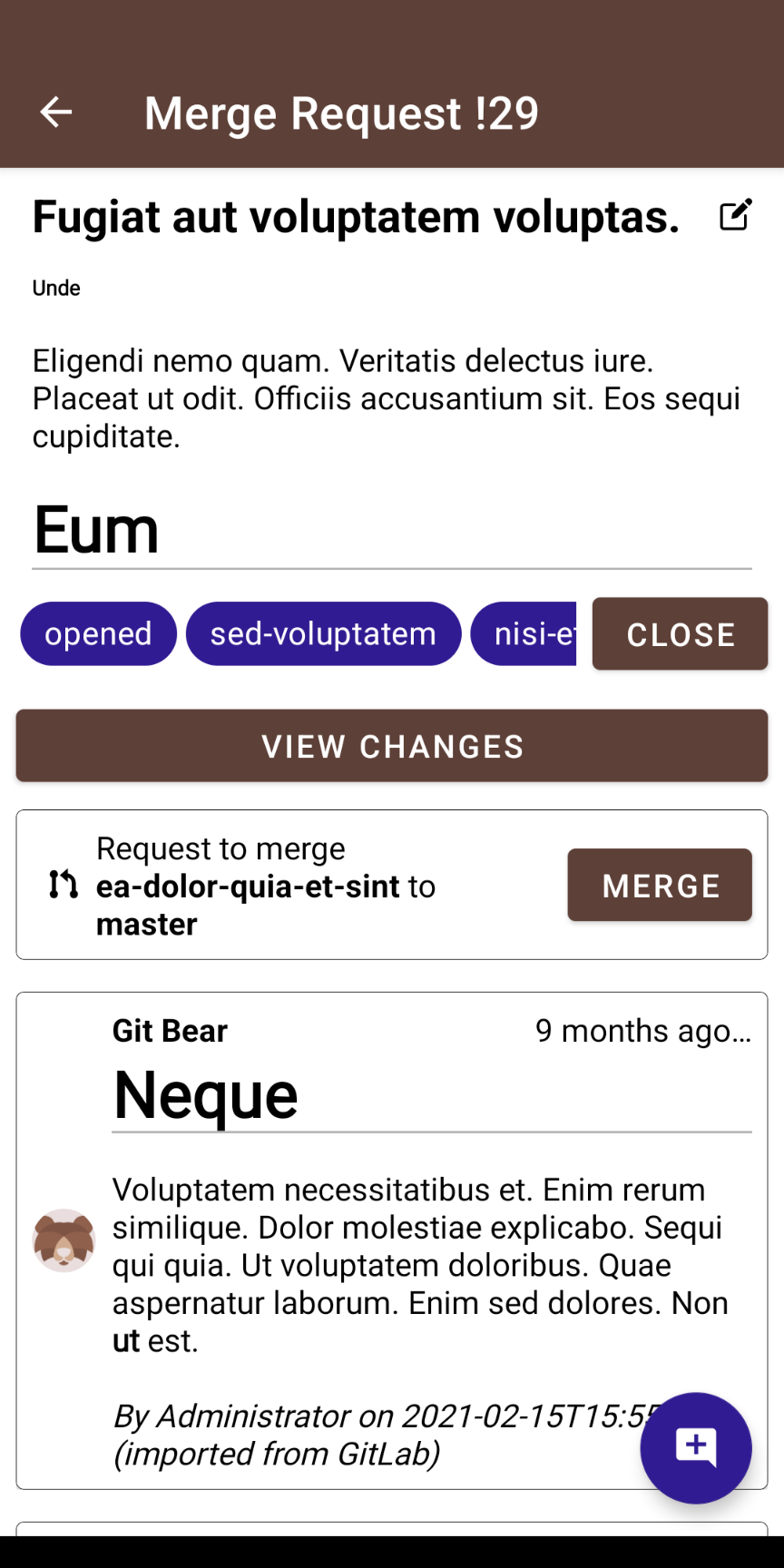 GitBear Merge request screen